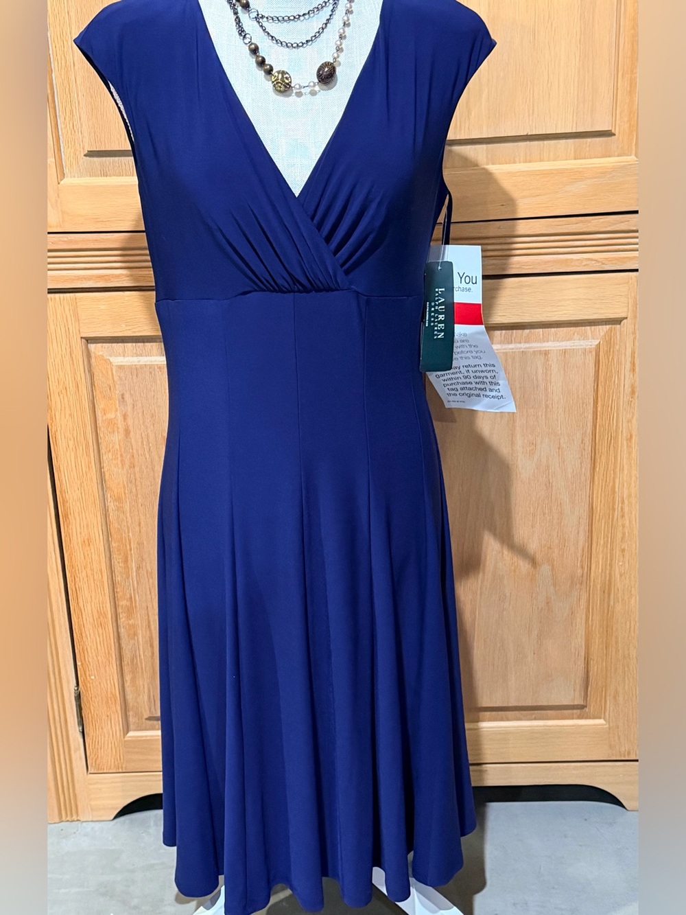 Lauren Ralph Lauren NWT Deep Sapphire Ladies Dress Sz. 8 Elegant Surplice Style